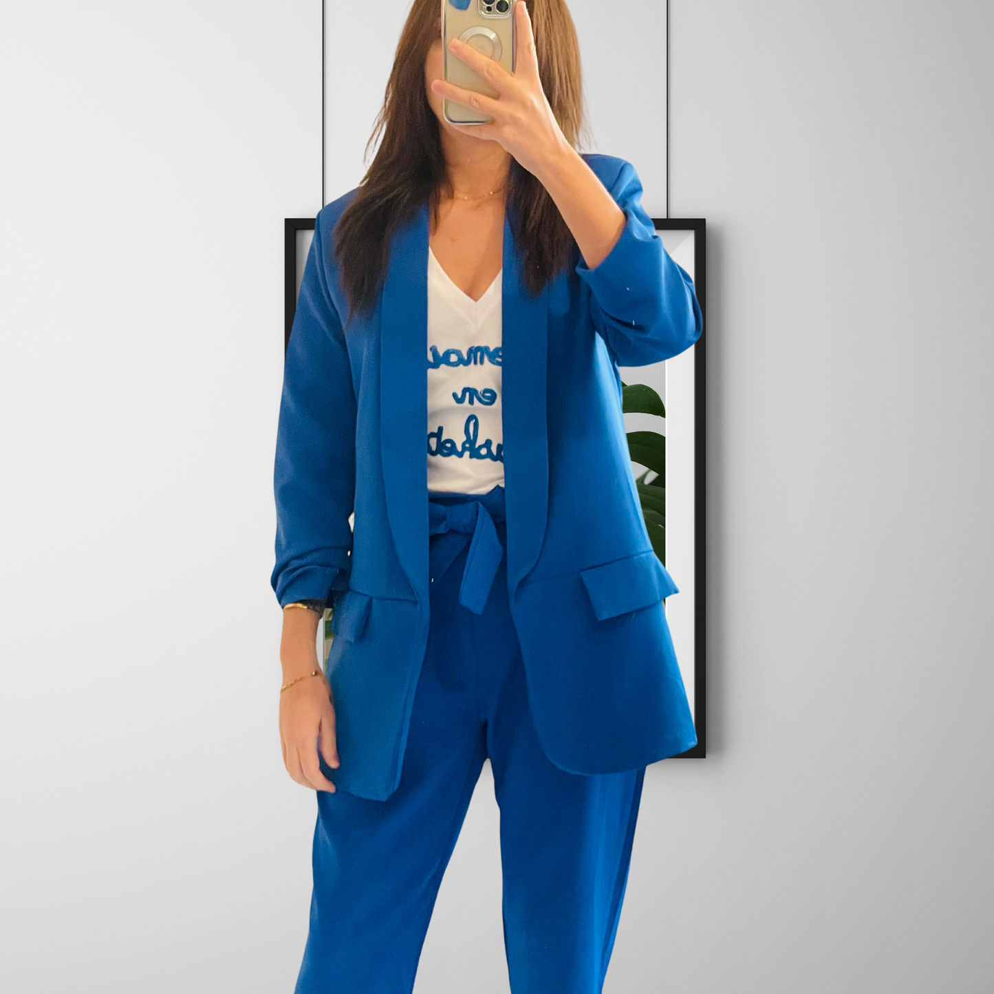 Midnight Blue Ensemble blazer veste manches plissées et pantalon Bleu