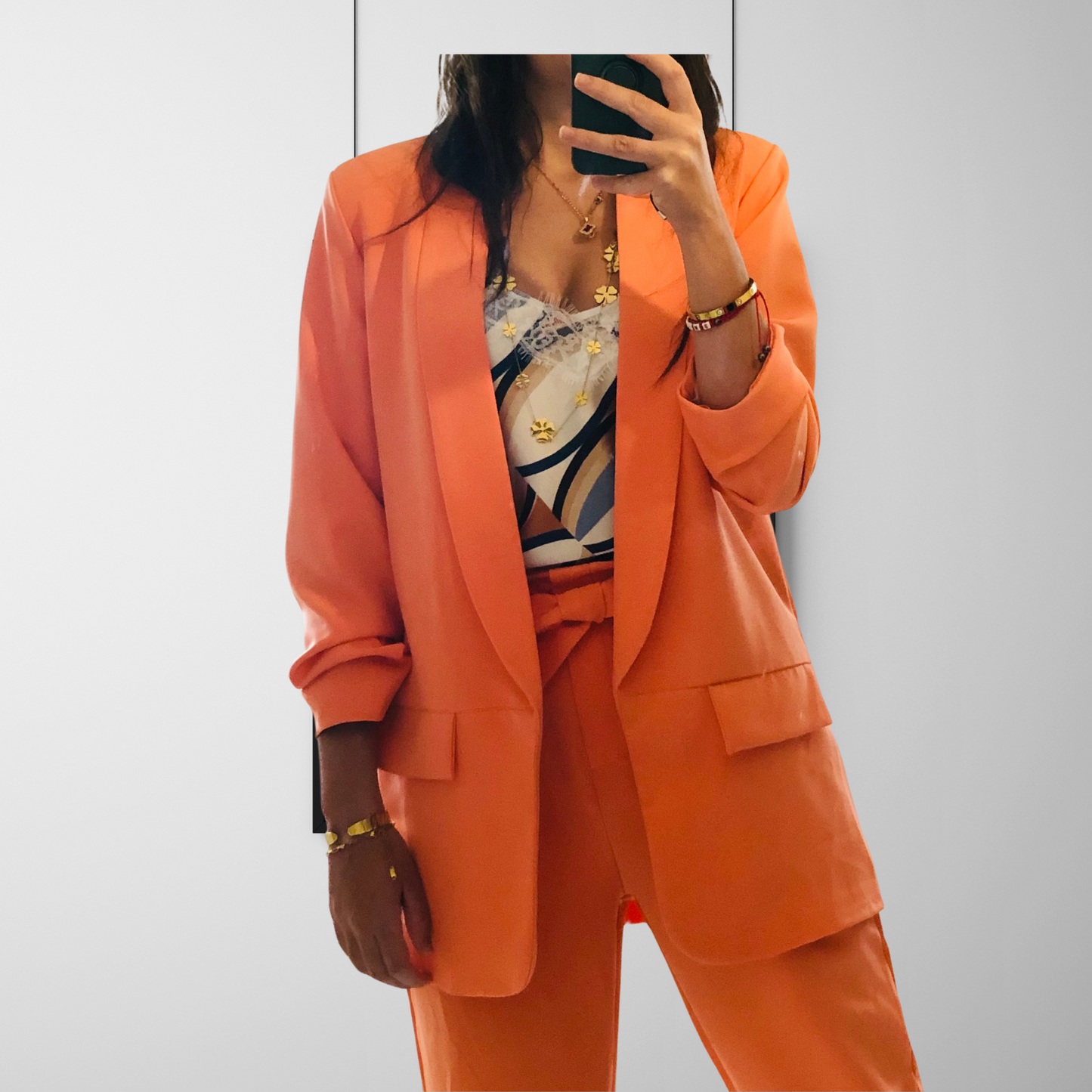 Light Gray Ensemble tailleur blazer veste orange Melon