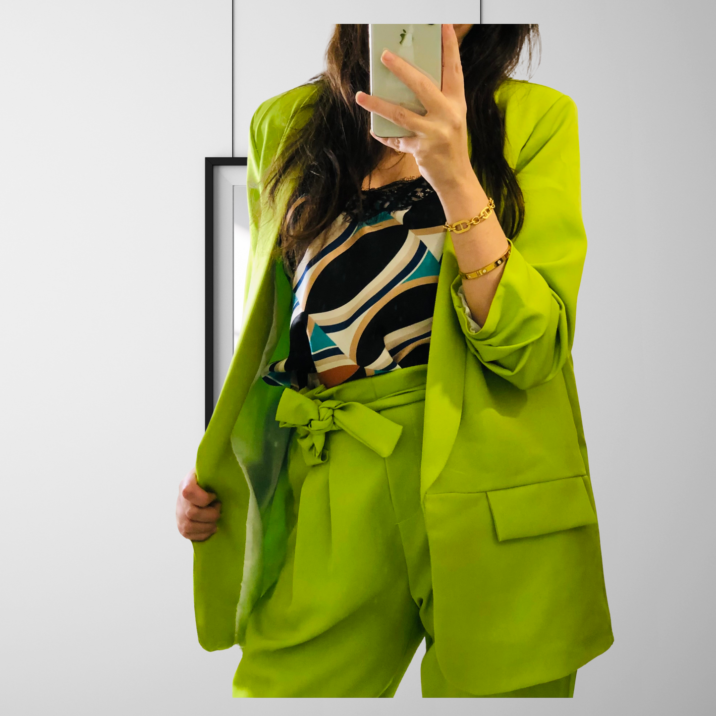 Light Gray Ensemble tailleur blazer veste manches froncées Vert pistache