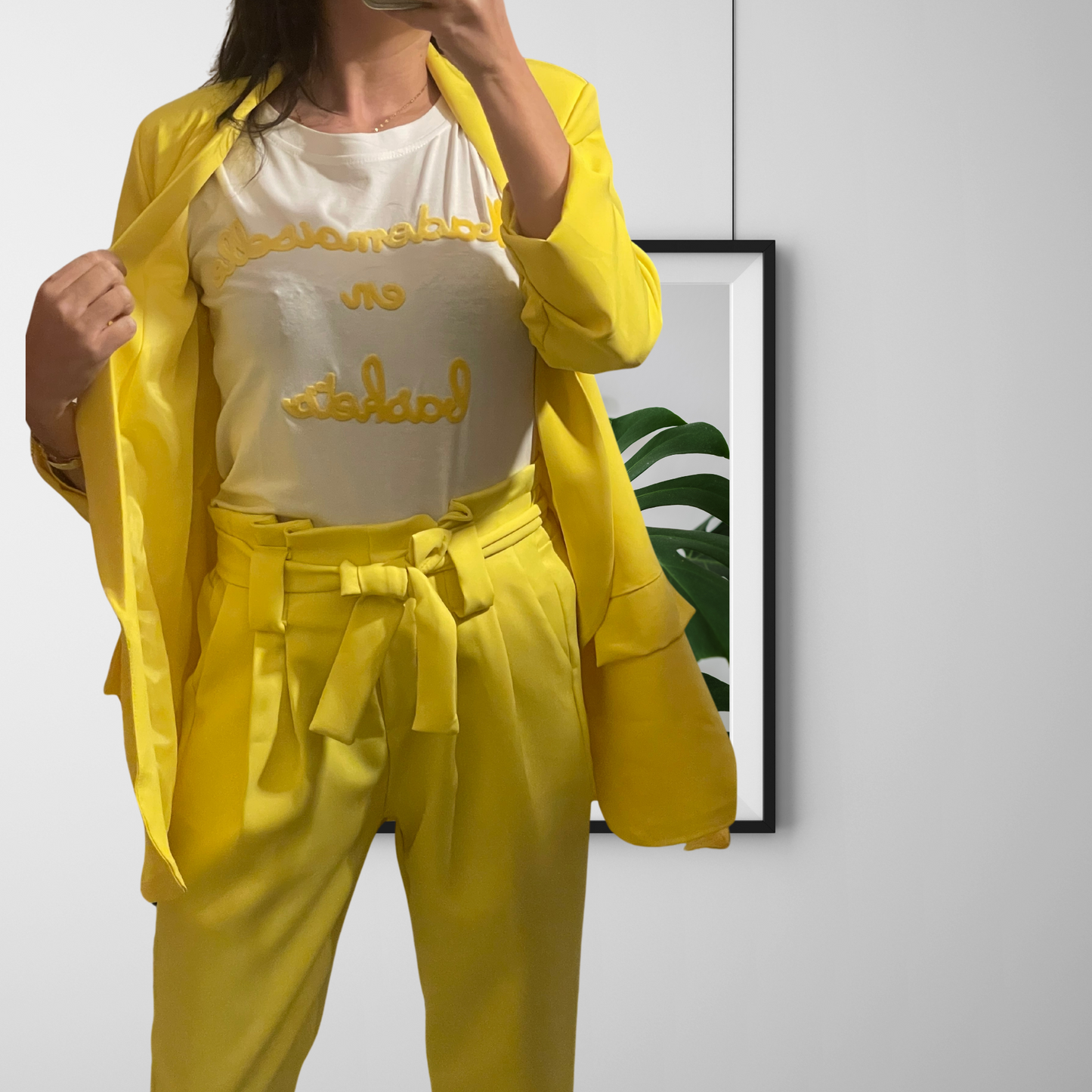 Light Gray Ensemble tailleur blazer veste jaune