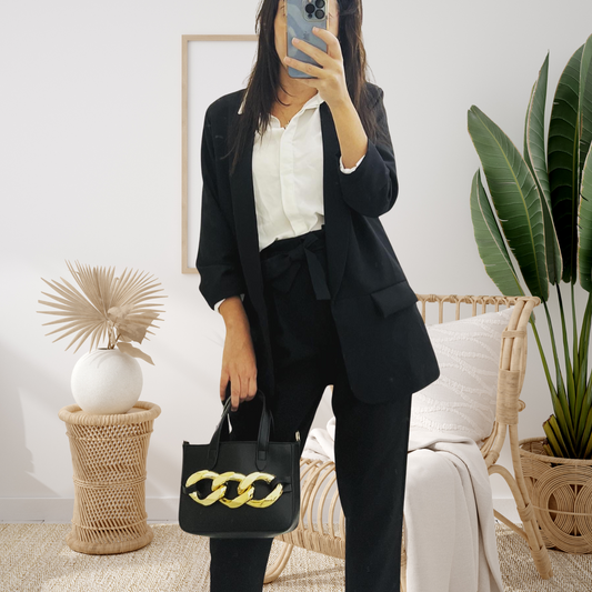 Black Ensemble tailleur  Blazer manches plissées et pantalon Noir