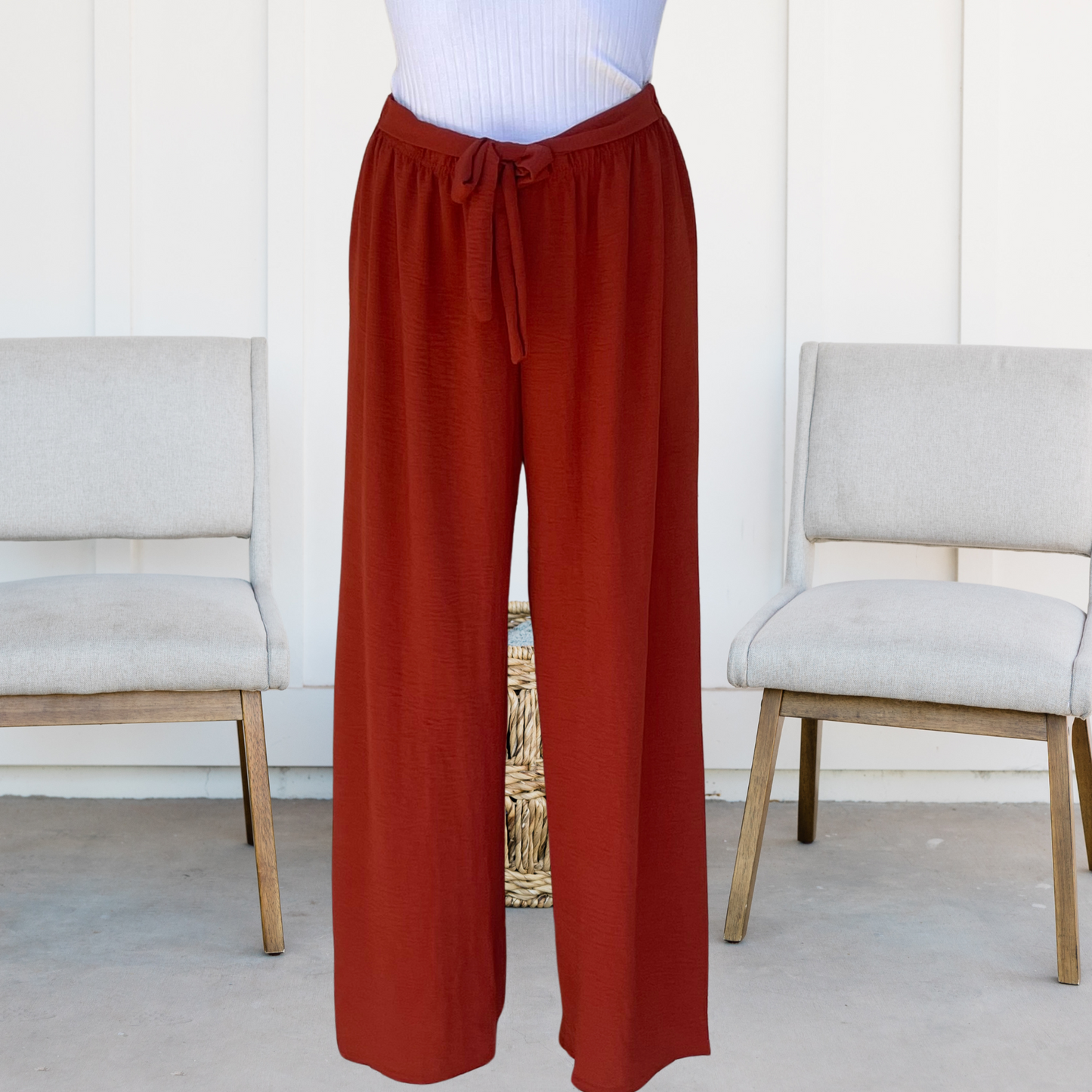 Dark Red Pantalon fluide Terracotta