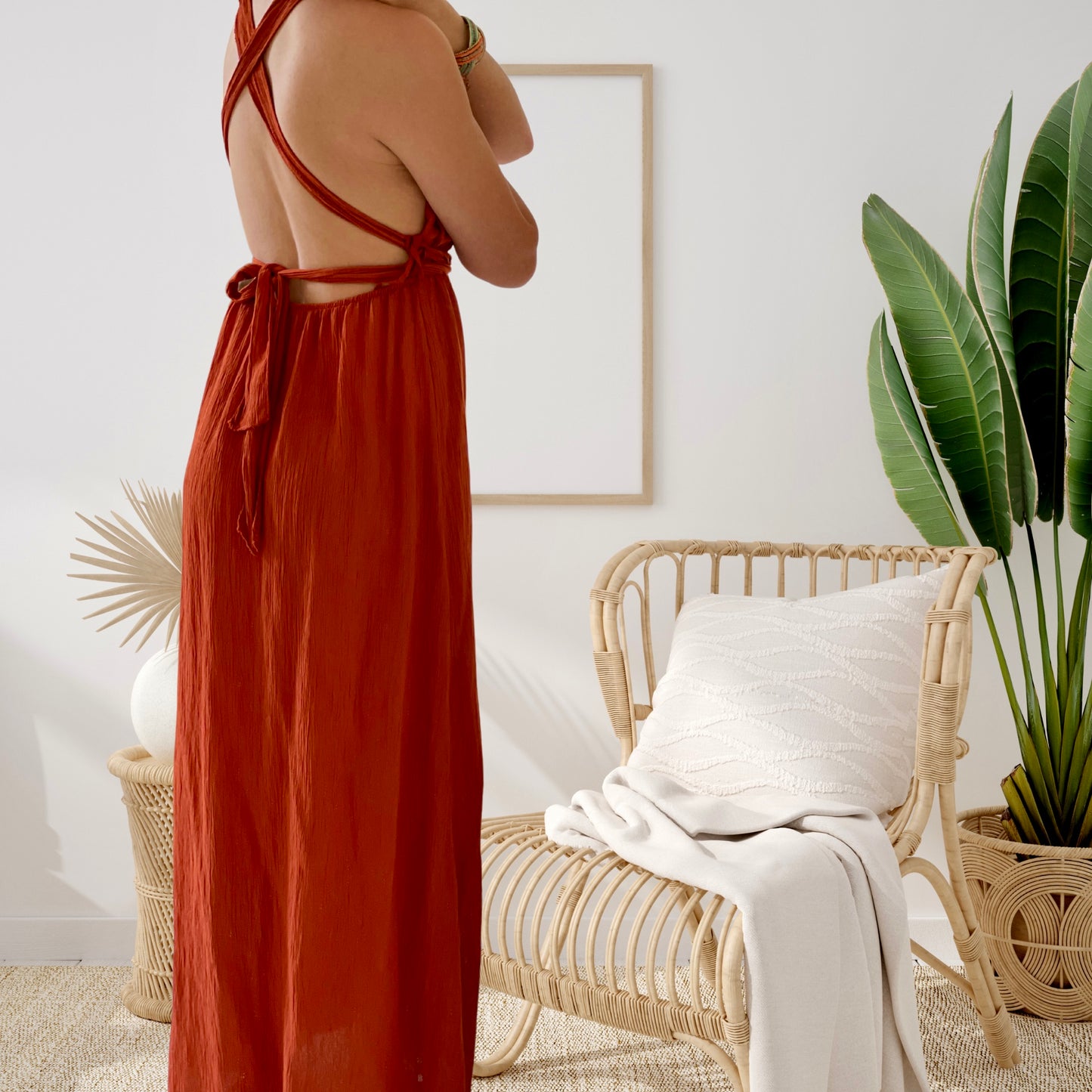 Robe longue dos nu terracotta rouille