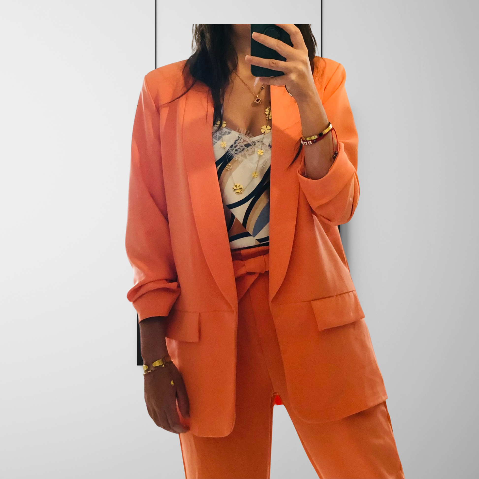 Light Gray Ensemble tailleur blazer veste  orange Melon