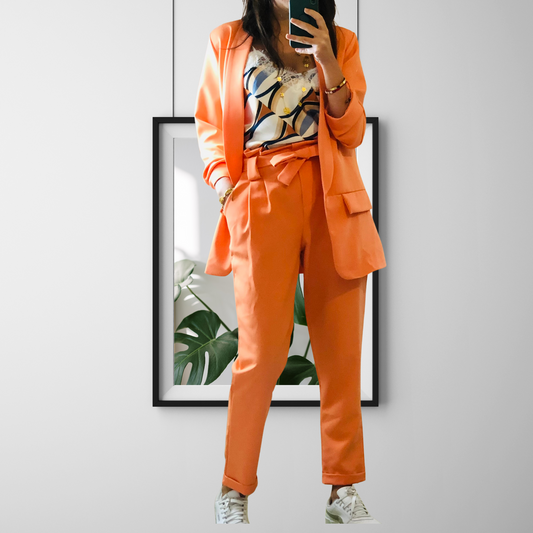 Light Gray Ensemble tailleur blazer veste  orange Melon