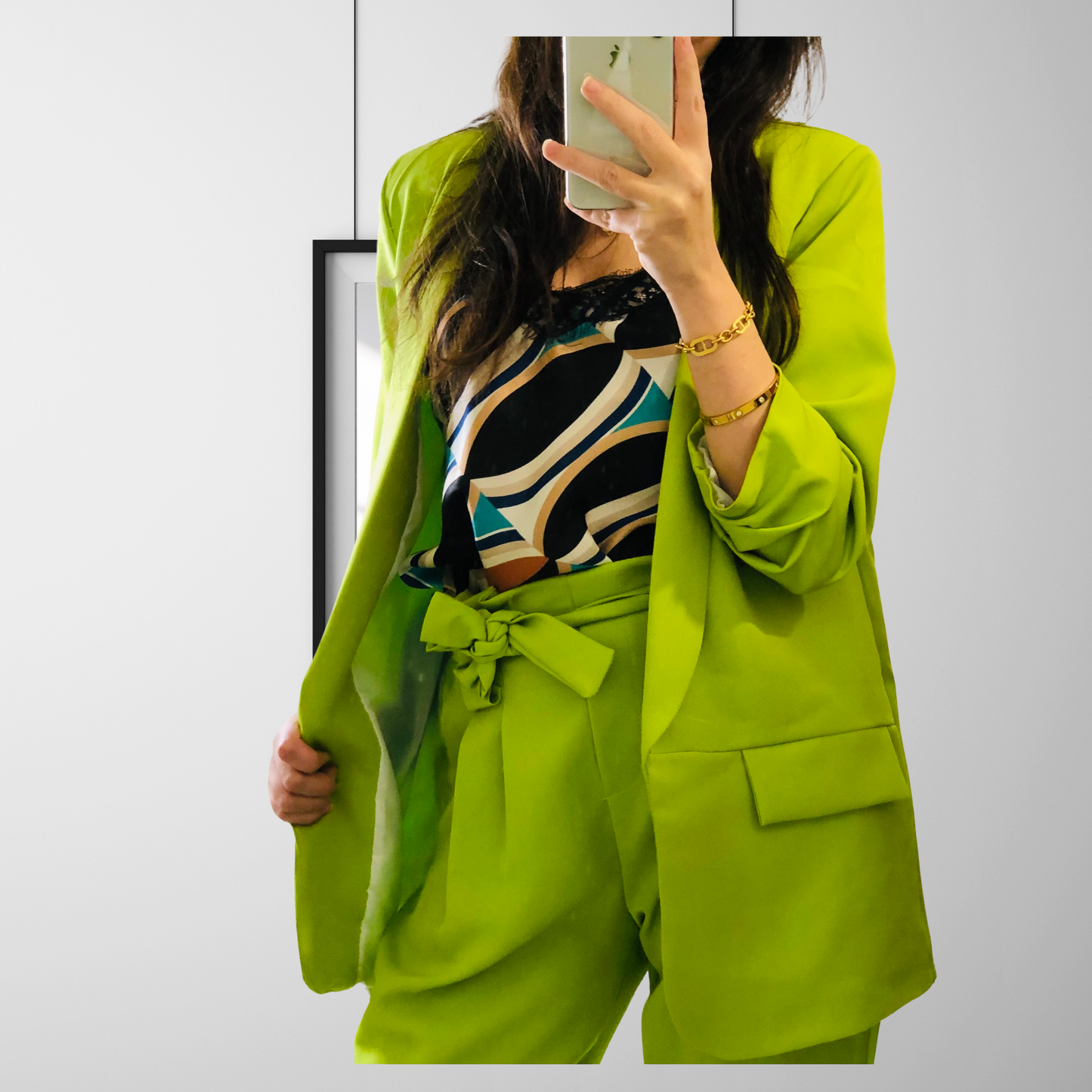 Light Gray Ensemble tailleur blazer veste manches froncées  Vert pistache