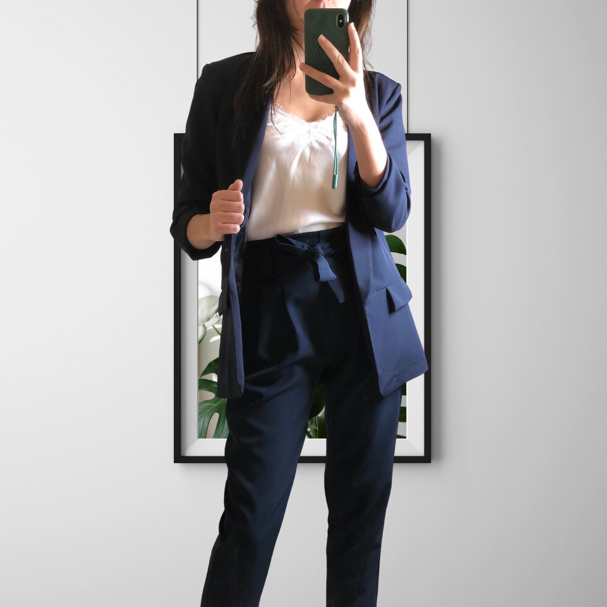 Light Gray Ensemble tailleur blazer veste manches froncées Marine