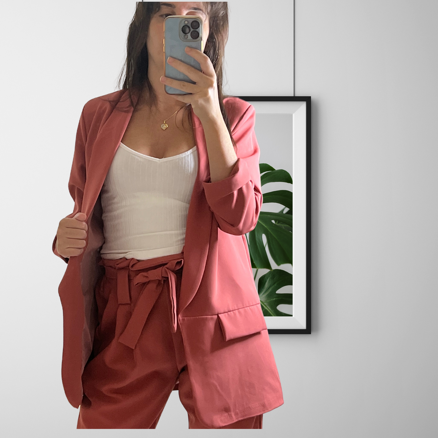 Light Gray Ensemble Blazer tendance Vieux Rose