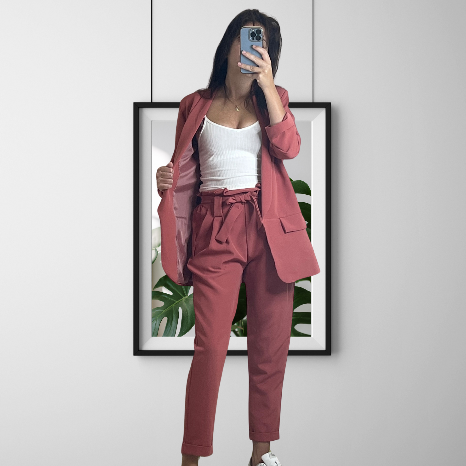 Light Gray Ensemble Blazer tendance Vieux Rose