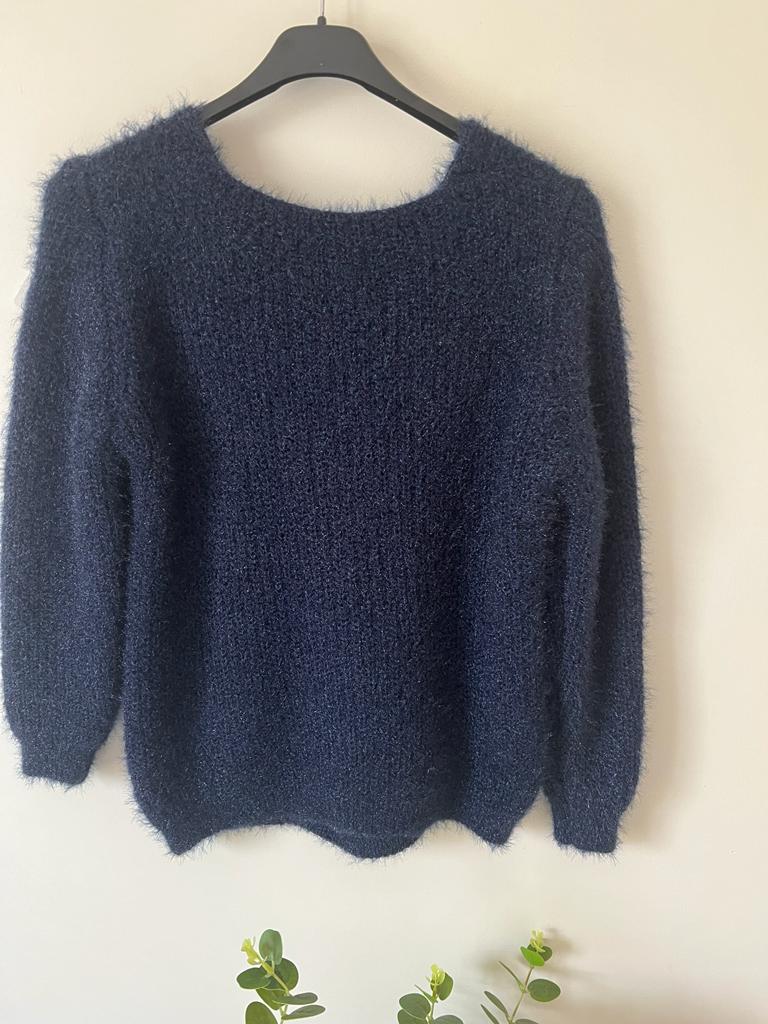 Dark Slate Gray Pull maille avec Mohair torsade Bleu marine