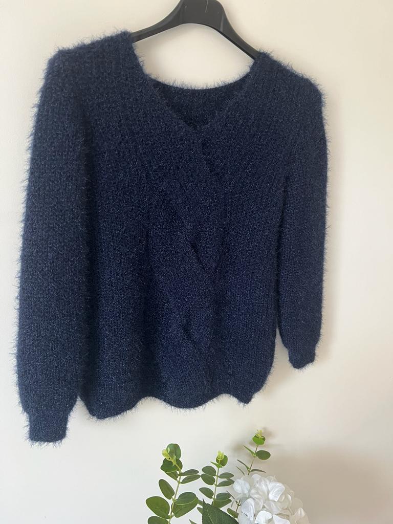 Dark Slate Gray Pull maille avec Mohair torsade Bleu marine