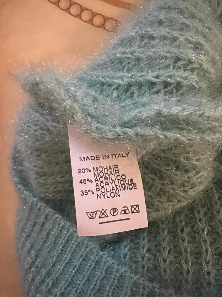 Dim Gray Pull maille tressé avec mohair Vert eau