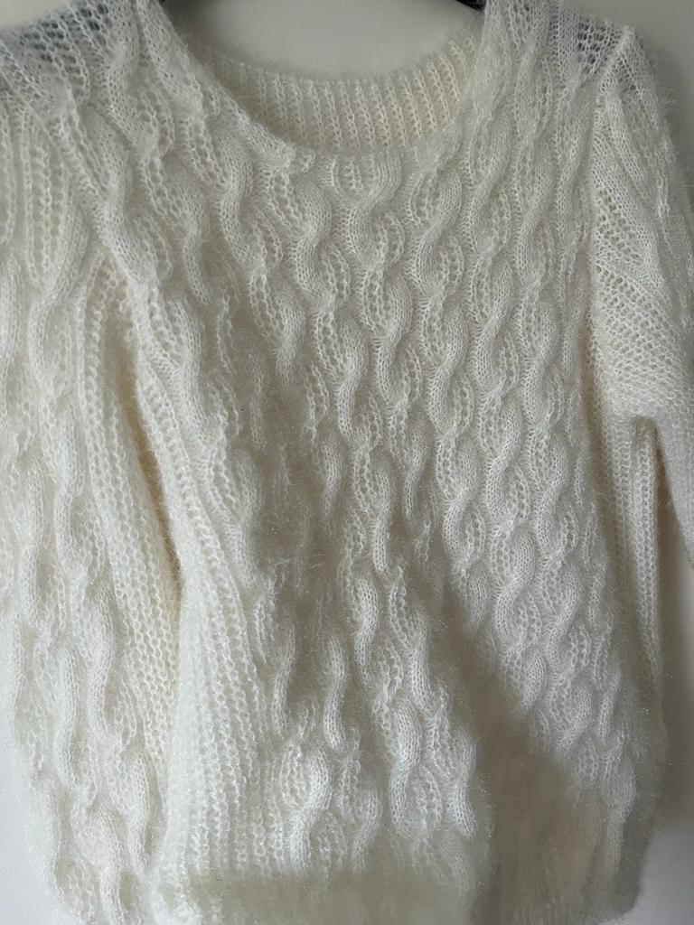 Light Slate Gray Pull maille tressé avec mohair beige