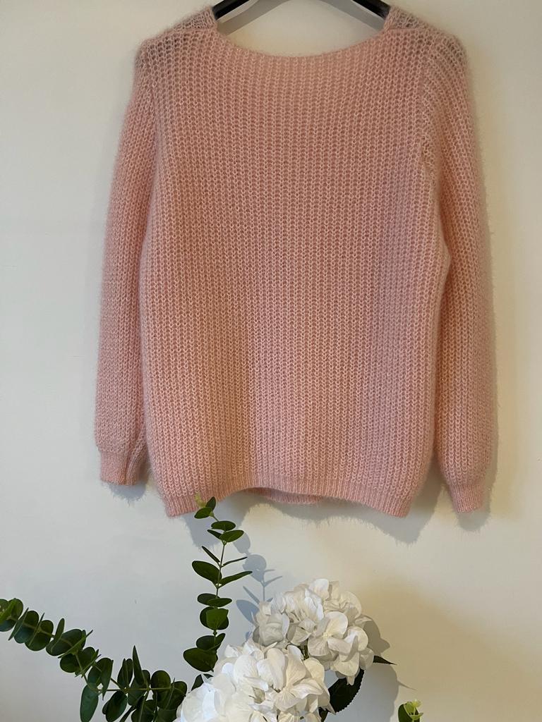 Rosy Brown Pull maille avec Mohair torsade Rose pale