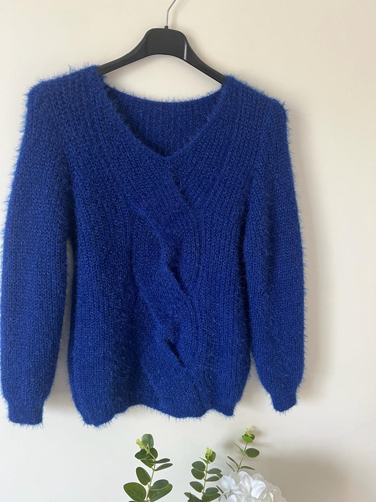 Midnight Blue Pull maille torsadé bleu indigo