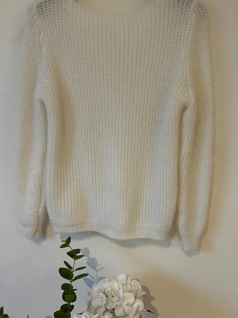 Rosy Brown Pull maille avec Mohair torsade Beige